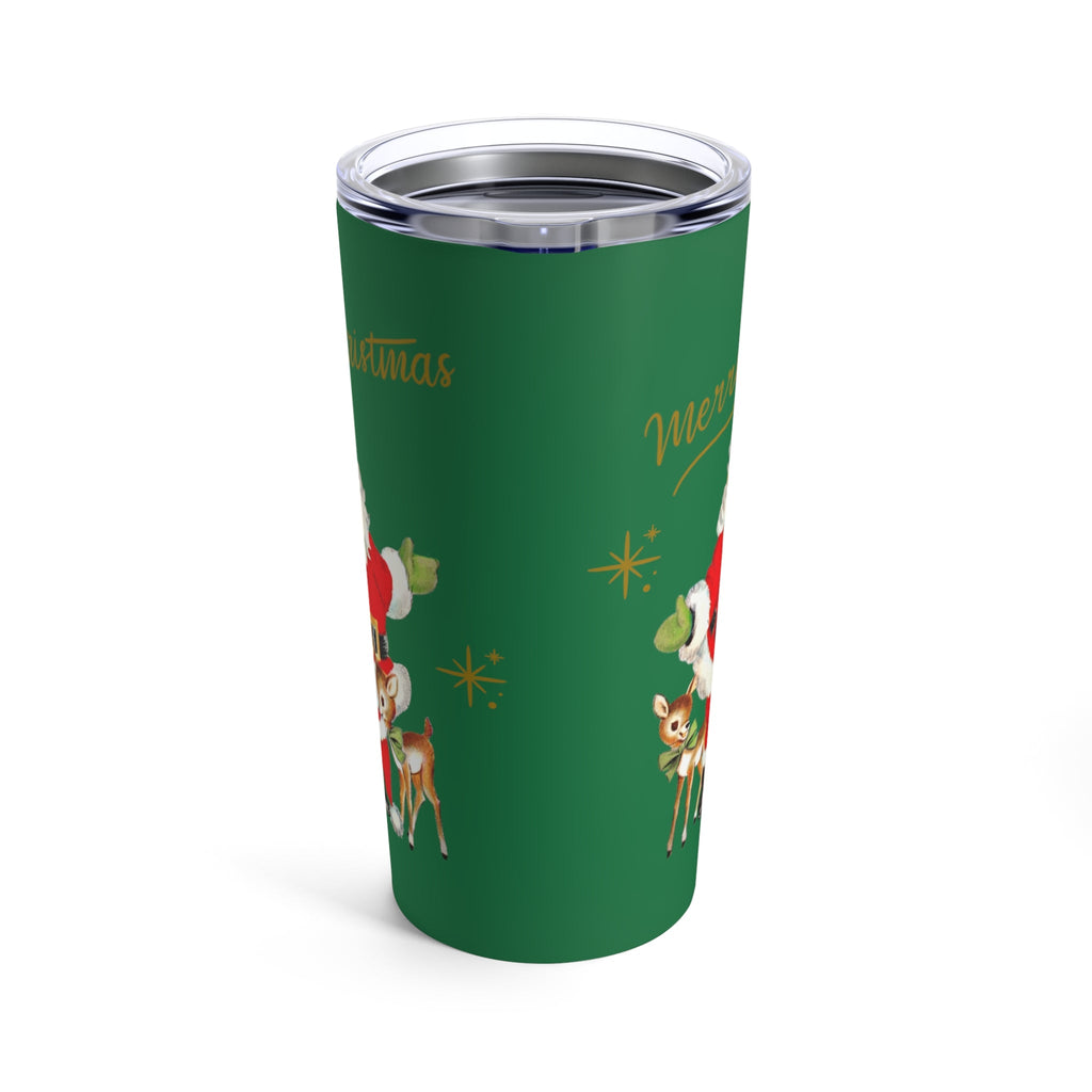 Merry Christmas Santa Reindeer Gold Stars Mid Century Retro Christmas Print Stainless Steel Tumbler 20oz