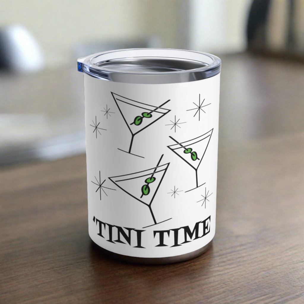 'Tini Time Martini Cocktails Atomic Mid Century Retro Style Stainless Steel Tumbler 10oz