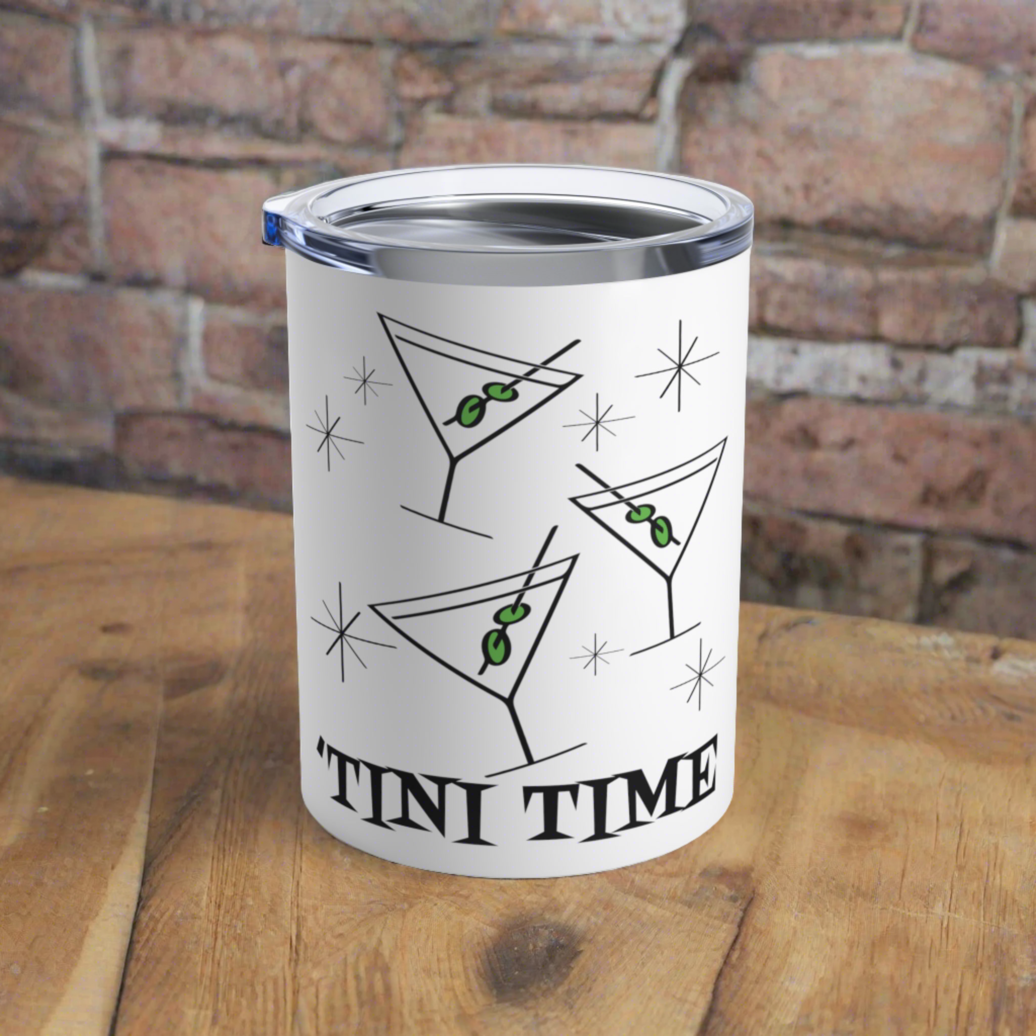 'Tini Time Martini Cocktails Atomic Mid Century Retro Style Stainless Steel Tumbler 10oz