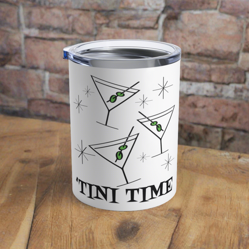 'Tini Time Martini Cocktails Atomic Mid Century Retro Style Stainless Steel Tumbler 10oz