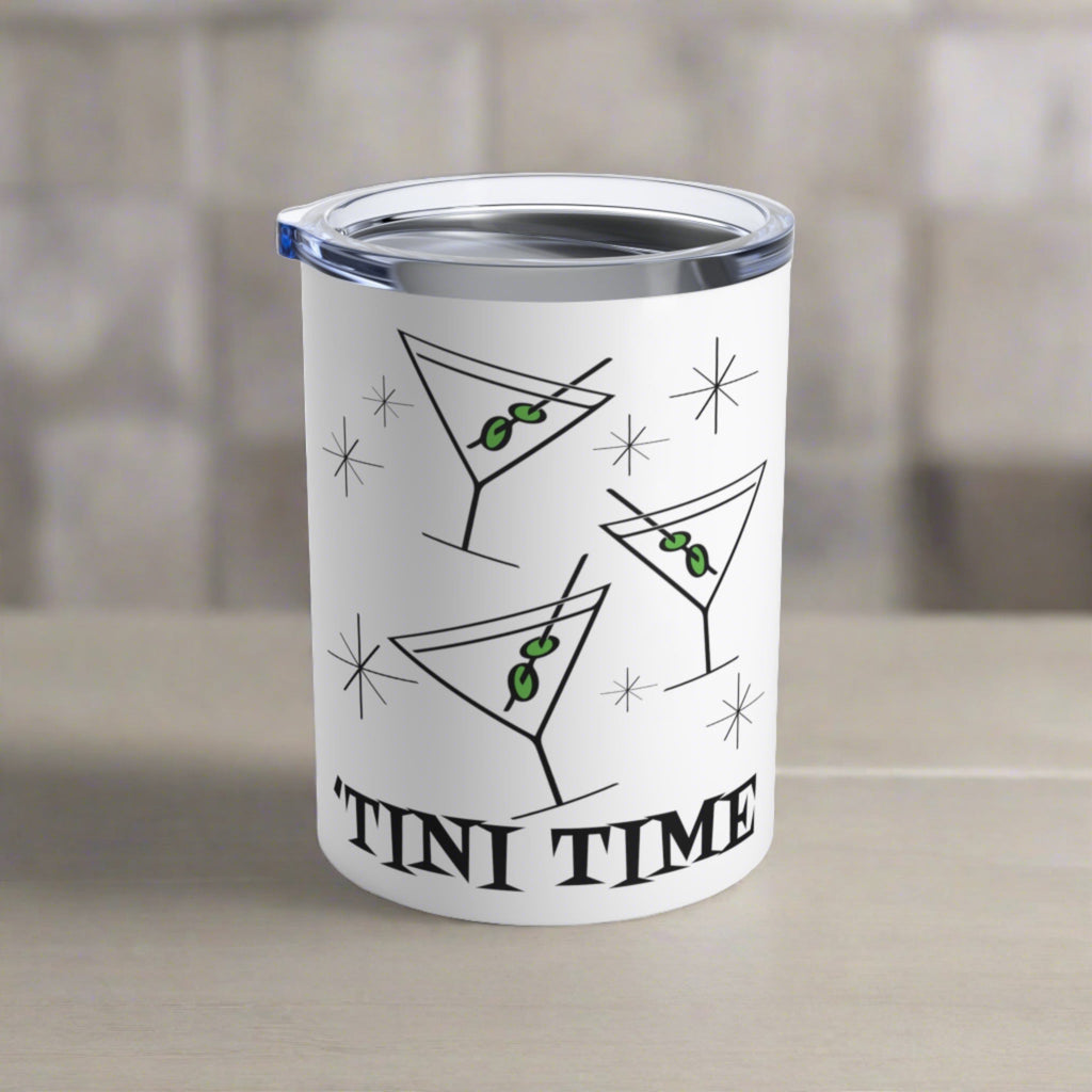 'Tini Time Martini Cocktails Atomic Mid Century Retro Style Stainless Steel Tumbler 10oz
