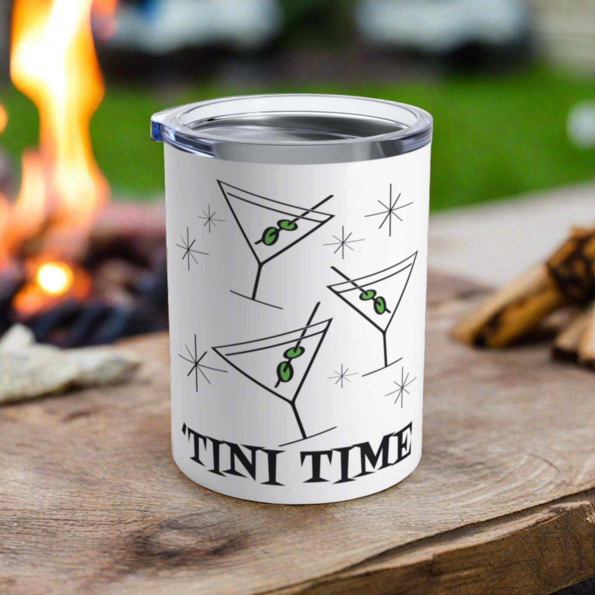'Tini Time Martini Cocktails Atomic Mid Century Retro Style Stainless Steel Tumbler 10oz