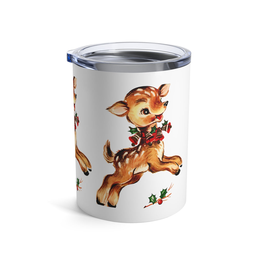 Reindeer With Holly Retro Christmas Print Stainless Steel Tumbler 10oz
