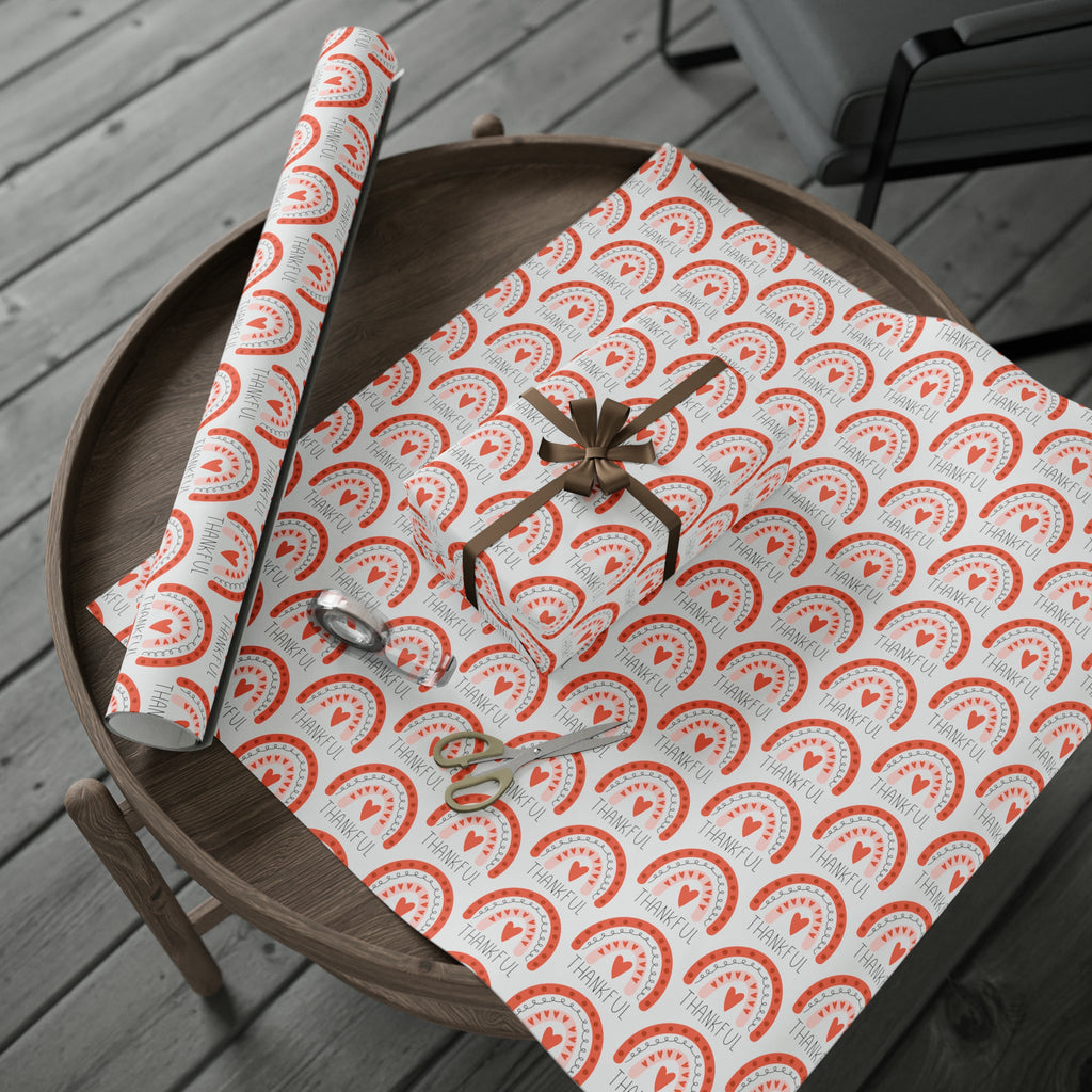 Thankful Boho Rainbow Friendsgiving Thanksgiving Thank You Print Holiday Gift Wrap Paper - Glossy Or Matte