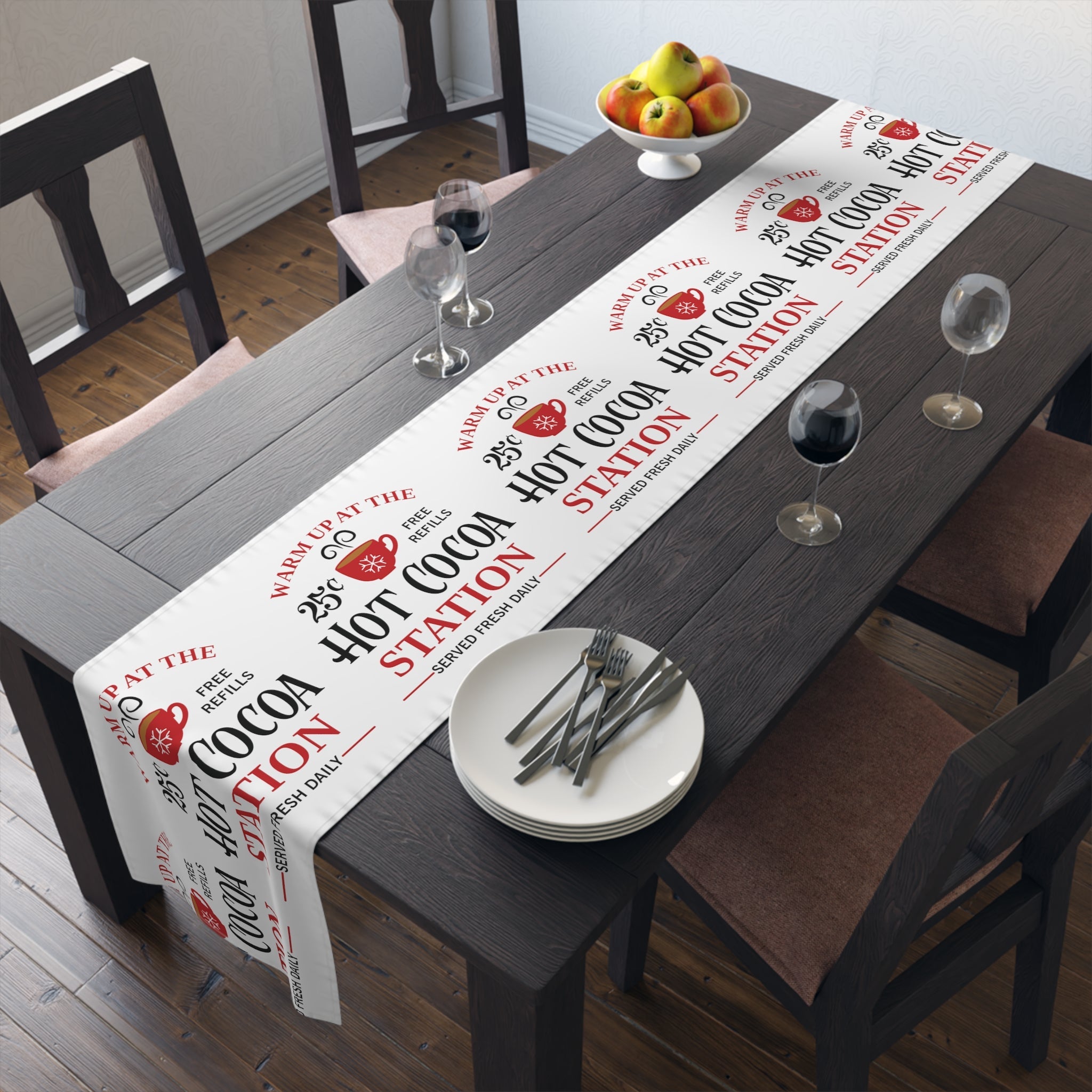 Warm Up At The Hot Cocoa Station Christmas Table Runner