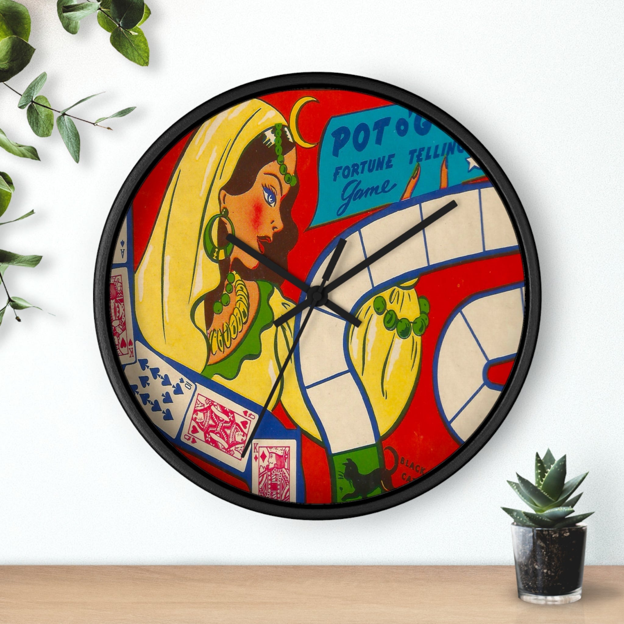 Fortune Teller Retro Board Game Retro Print Black Wall Clock