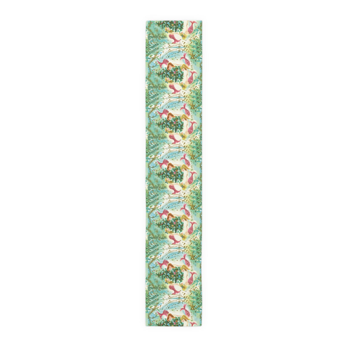 Mermaids Under The Sea Around The Christmas Tree Retro Polyester Table Runner