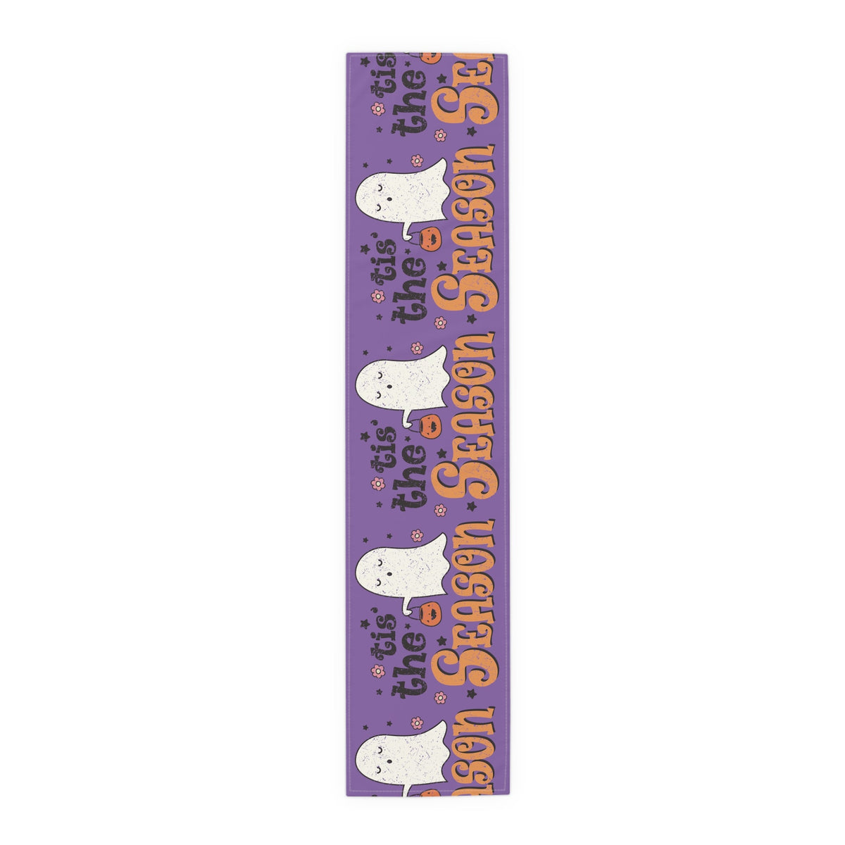 Tis The Season Trick Or Treat Ghost Distressed Halloween Print Fall Autumn Decor Cotton Poly Table Runner