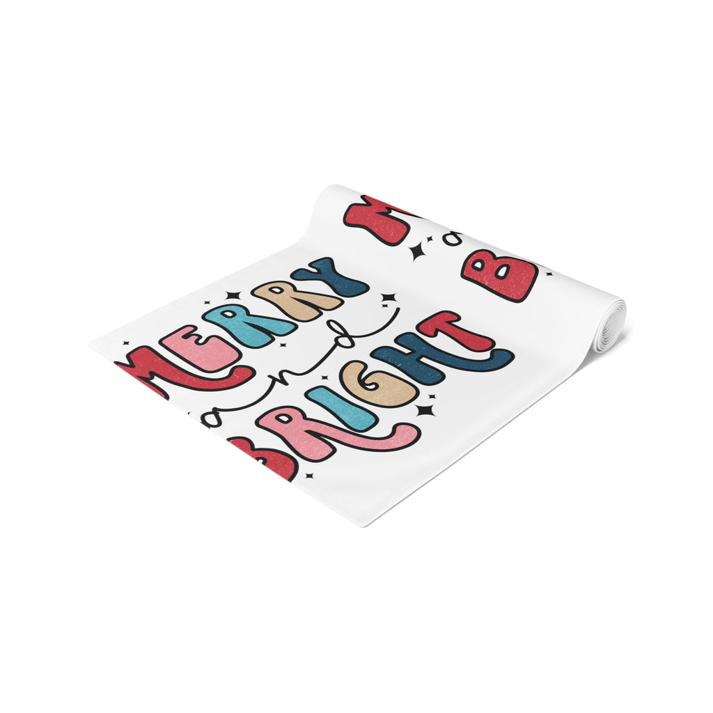 Merry And Bright Christmas Print Home Decor Cotton Poly Table Runner