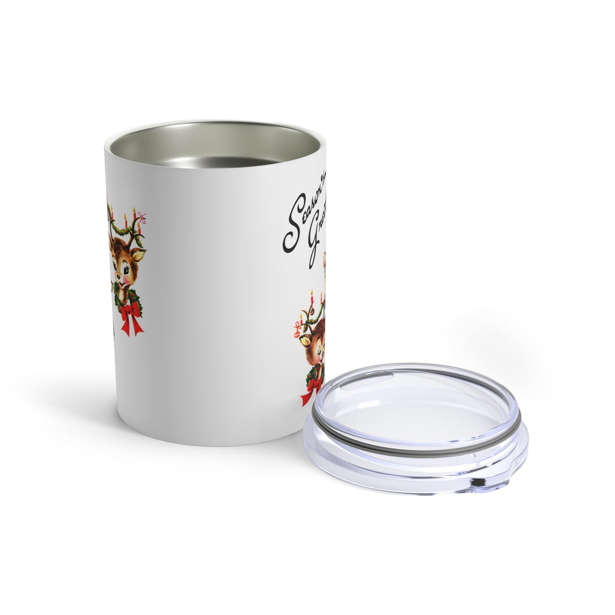 Season's Greeting Reindeer Mid Century Retro Christmas Print Stainless Steel Tumbler 10oz