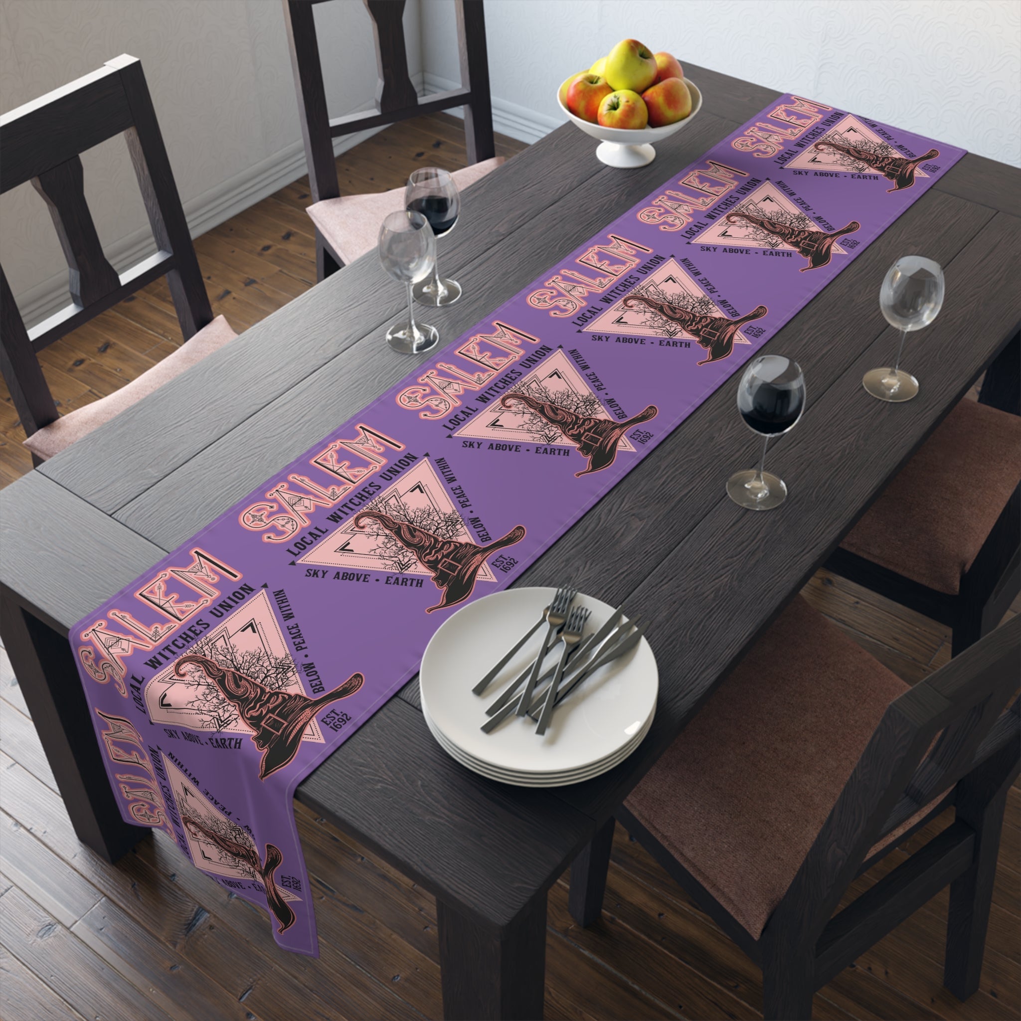 Salem Witches Union Halloween Fall Autumn Decor Purple Cotton Poly Table Runner