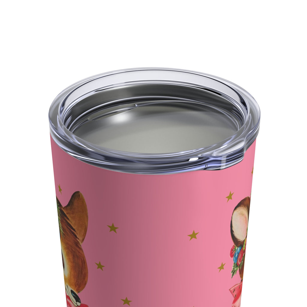 Reindeer Gold Stars Retro Pink Christmas Print Stainless Steel Tumbler 10oz