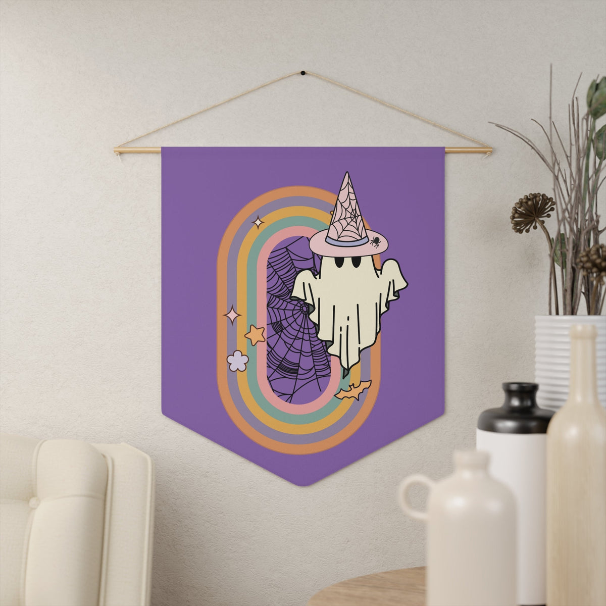 Witch Ghost Retro Boho Halloween Wall Hanging Banner Flag