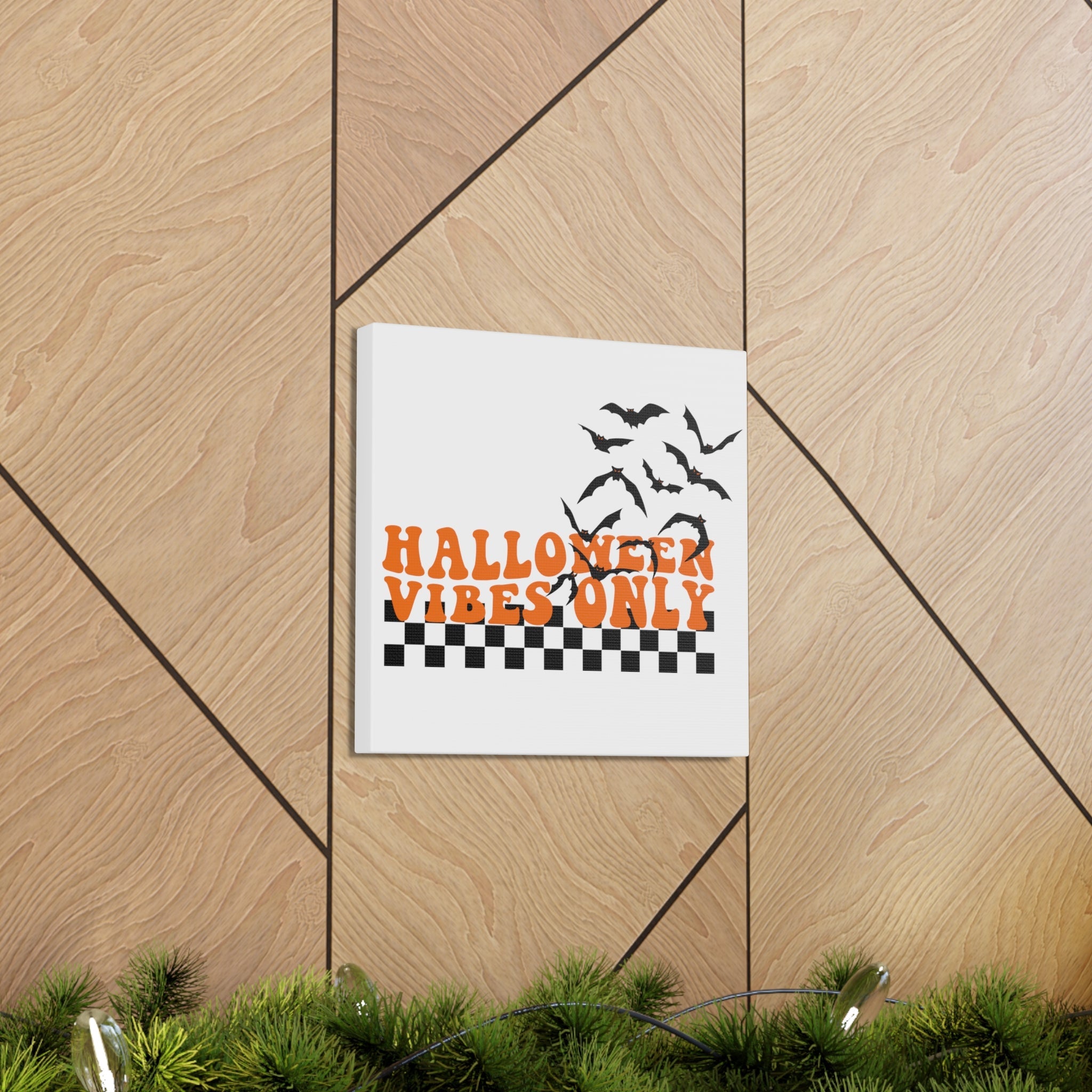 Halloween Vibes Only Bats Retro Style Canvas Gallery Wrap