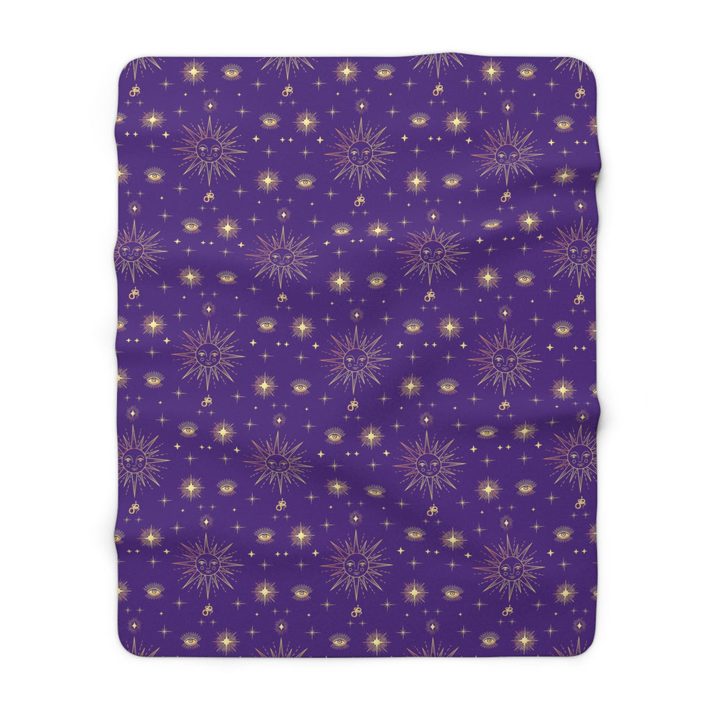 Gold Sun Stars Celestial Tarot Purple Sherpa Fleece Blanket