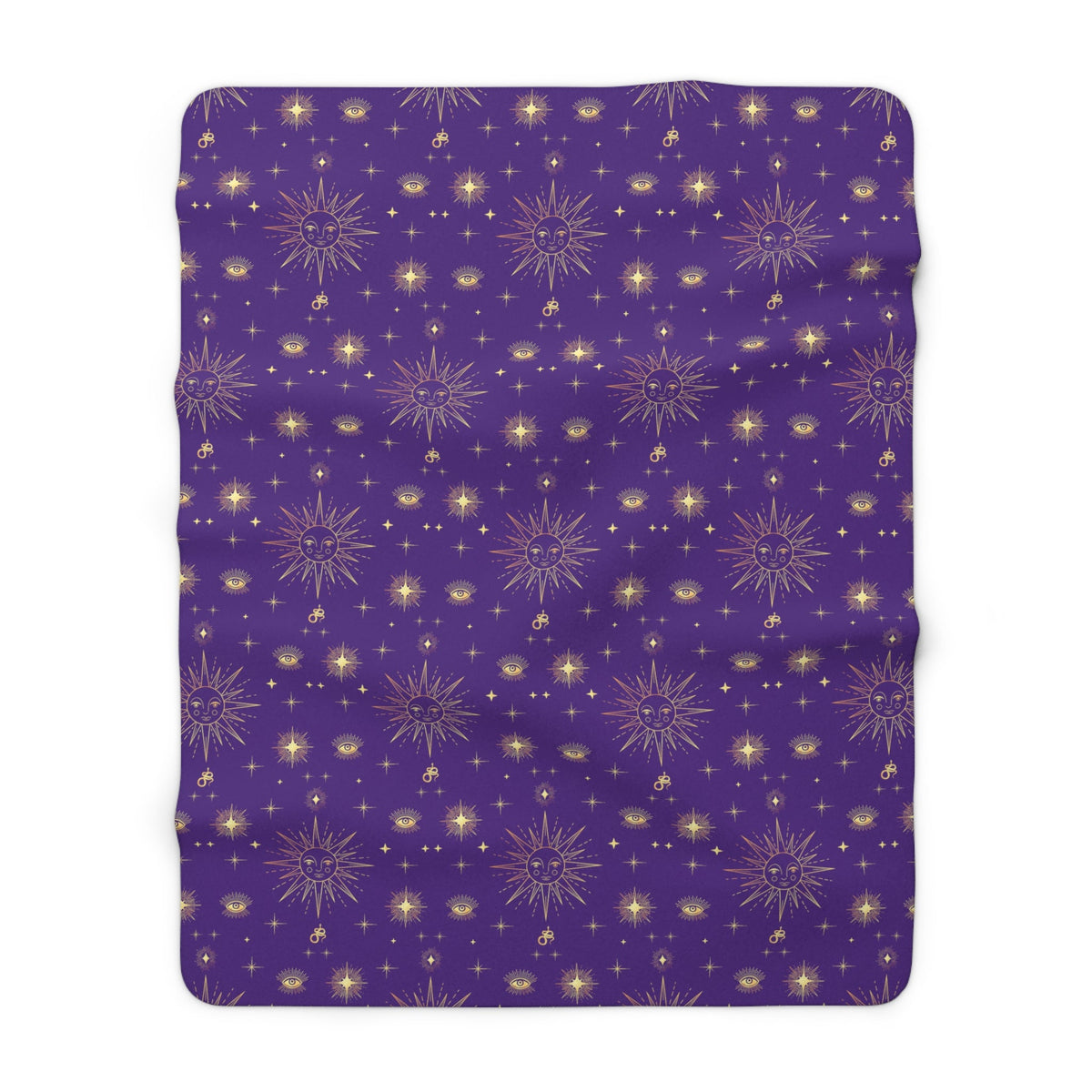 Gold Sun Stars Celestial Tarot Purple Sherpa Fleece Blanket