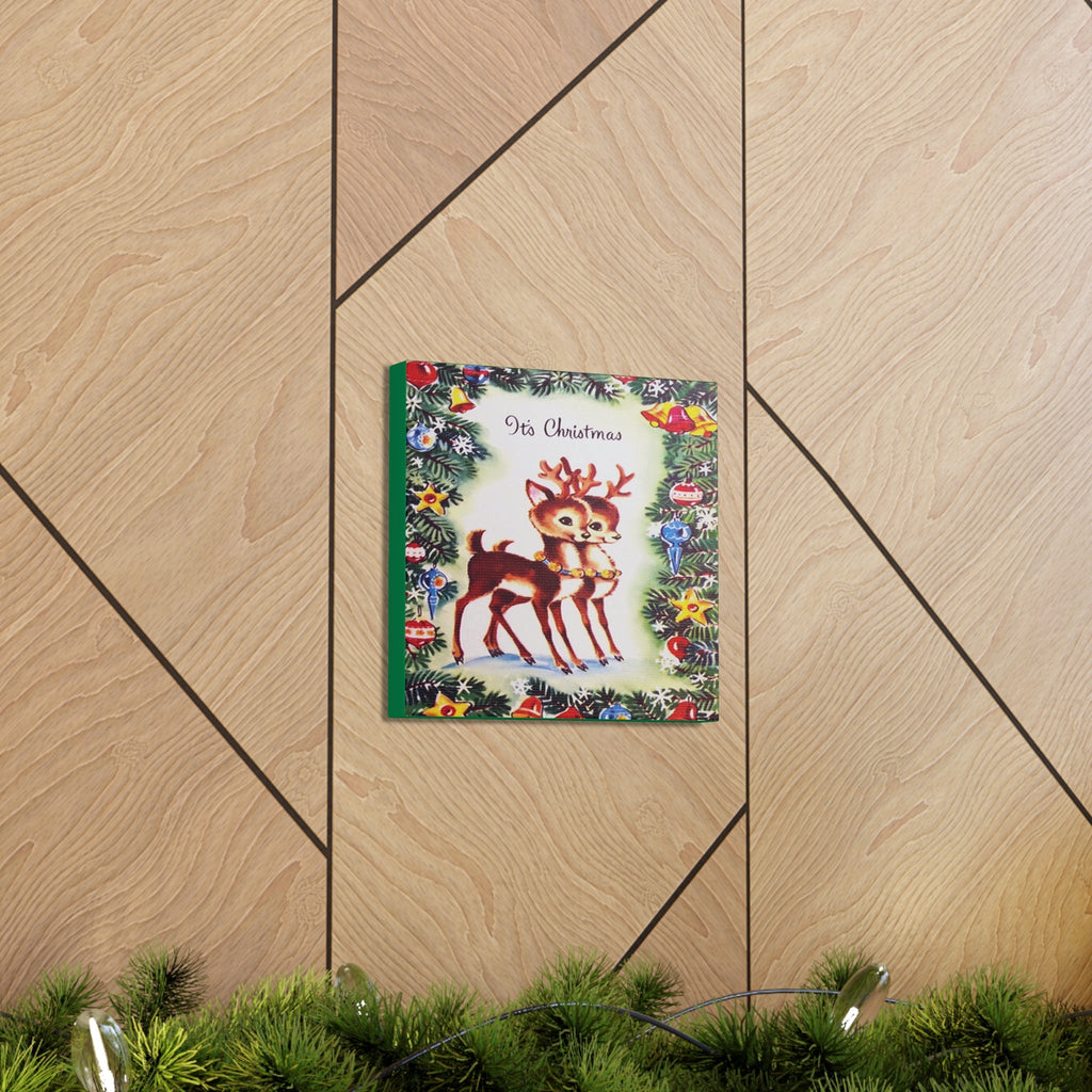 It's Christmas Cute Reindeer 50s Mid Century Retro Christmas Print Canvas Gallery Wrap