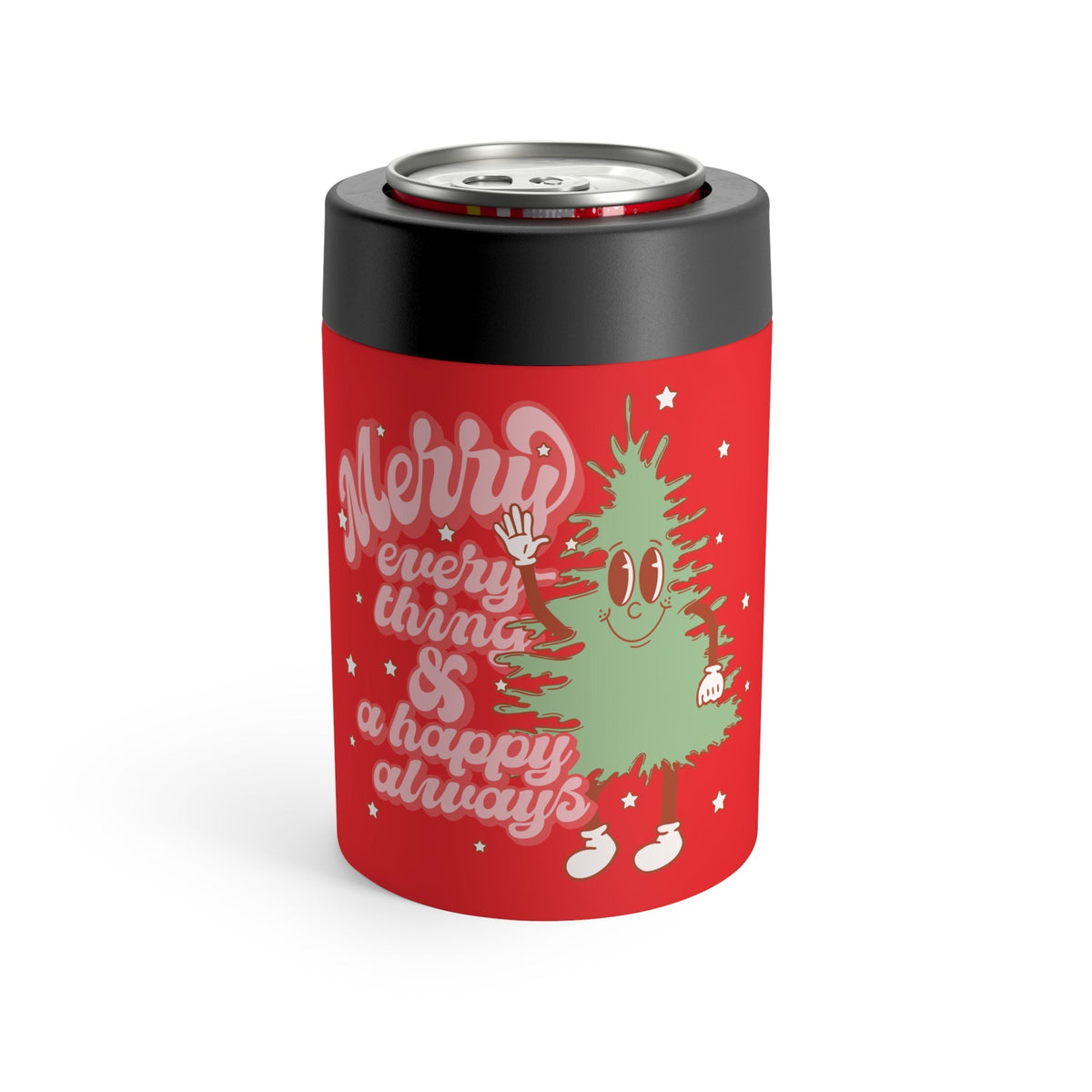 Merry Everything And Happy Always Cute Christmas Tree Retro Style Christmas Stainless Steel Can Holder