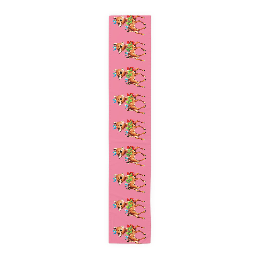 Reindeer With Bluebirds Retro Christmas Pink Polyester Table Runner