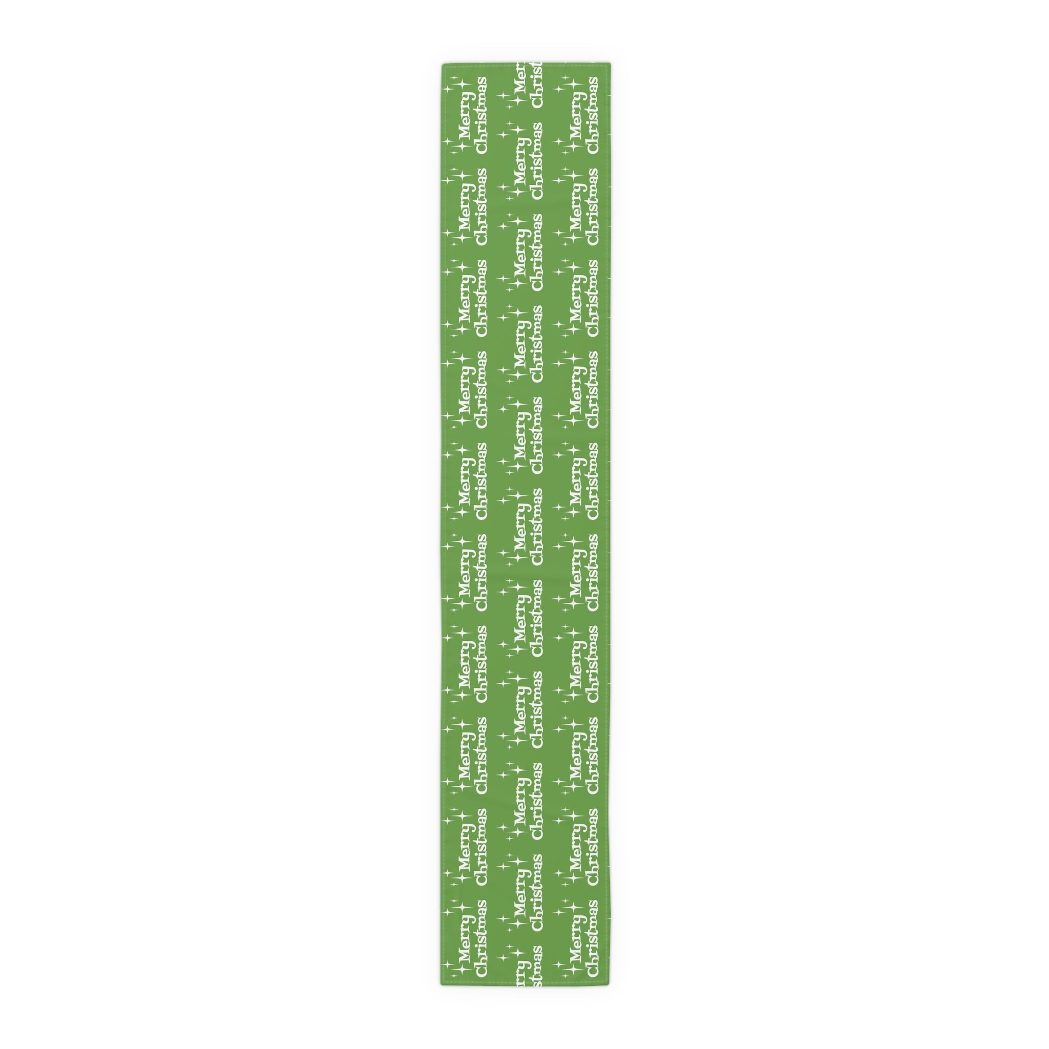 Merry Christmas Starburst Atomic Mid Century Retro Style Christmas Decor Green Cotton Poly Table Runner