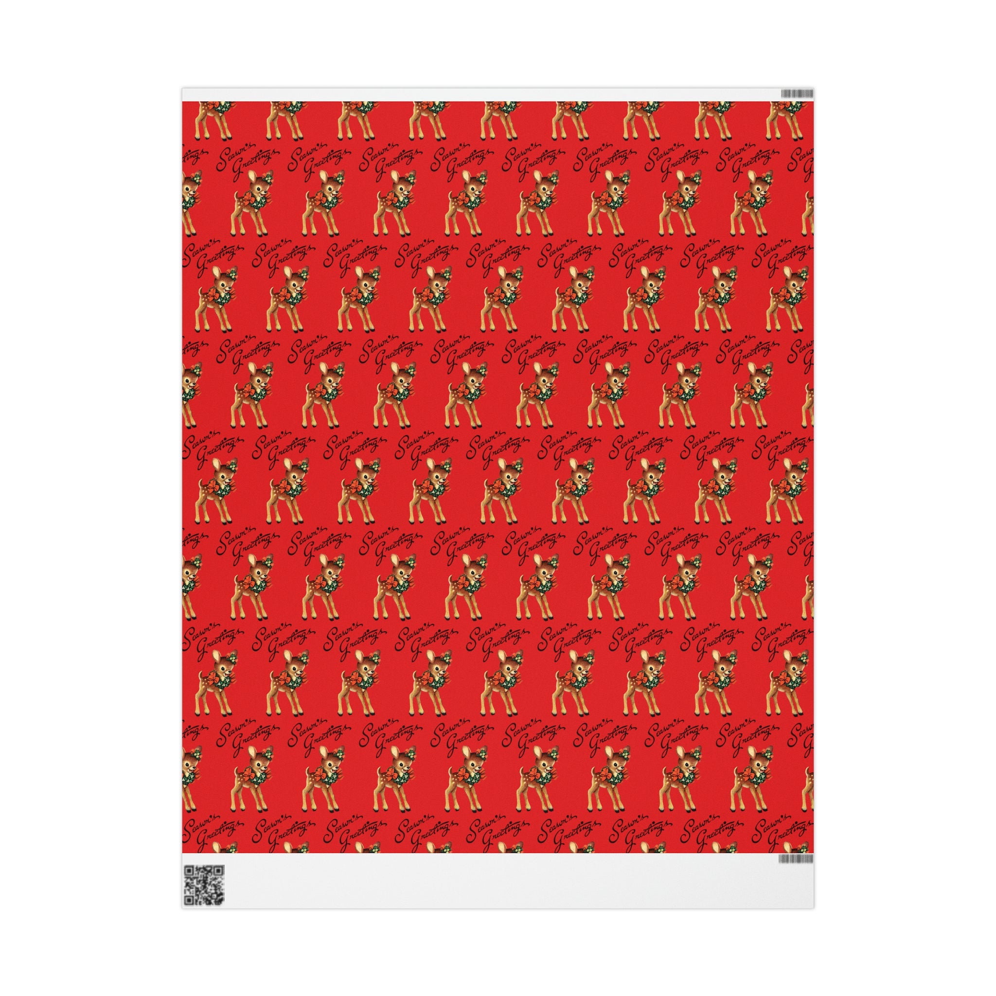 Season's Greetings Reindeer Wreath Retro Christmas Holiday Gift Wrap Paper - Glossy Or Matte