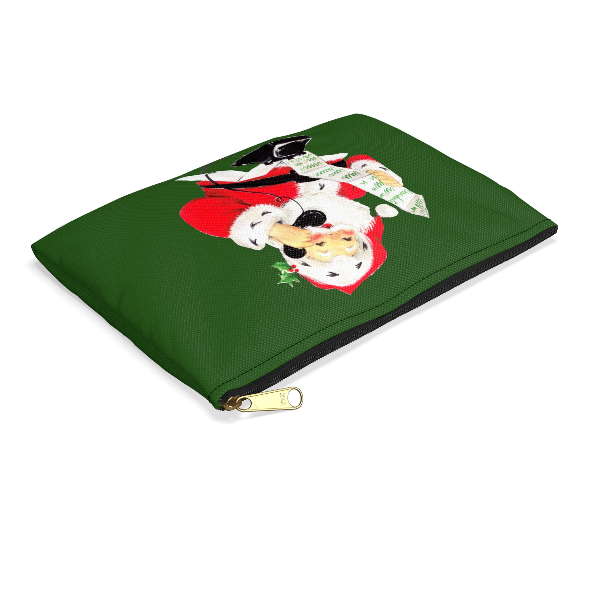 Santa Checking His List On Telephone Mid Century Retro Christmas Print Accessory Polyester Pouch Travel Bag