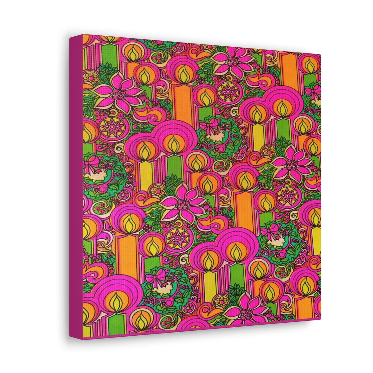 Christmas Candles Wreath Retro Mod Print Christmas Canvas Gallery Wrap