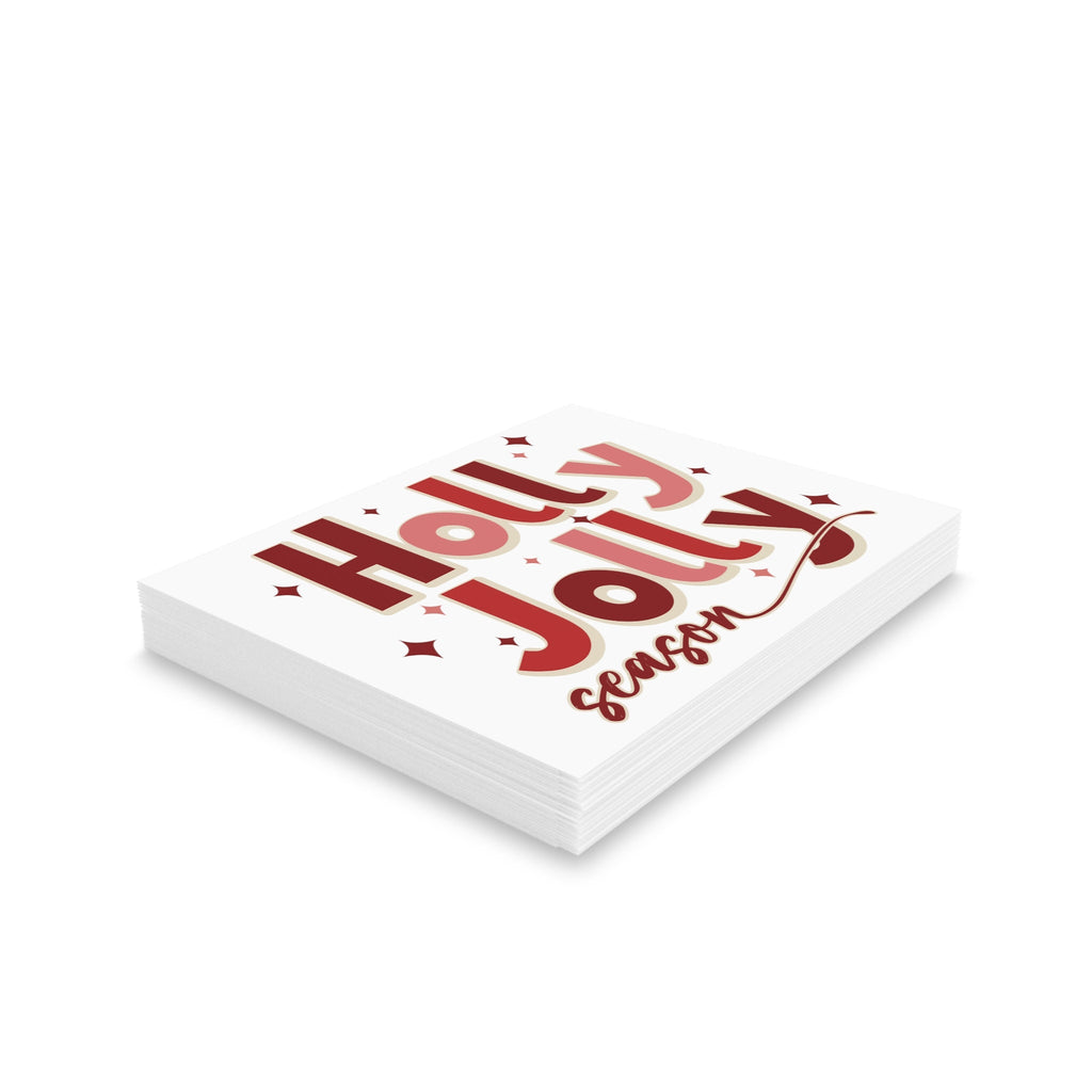 Holly Jolly Season Retro Christmas Style Matte Greeting Cards (8, 16, and 24 pcs)