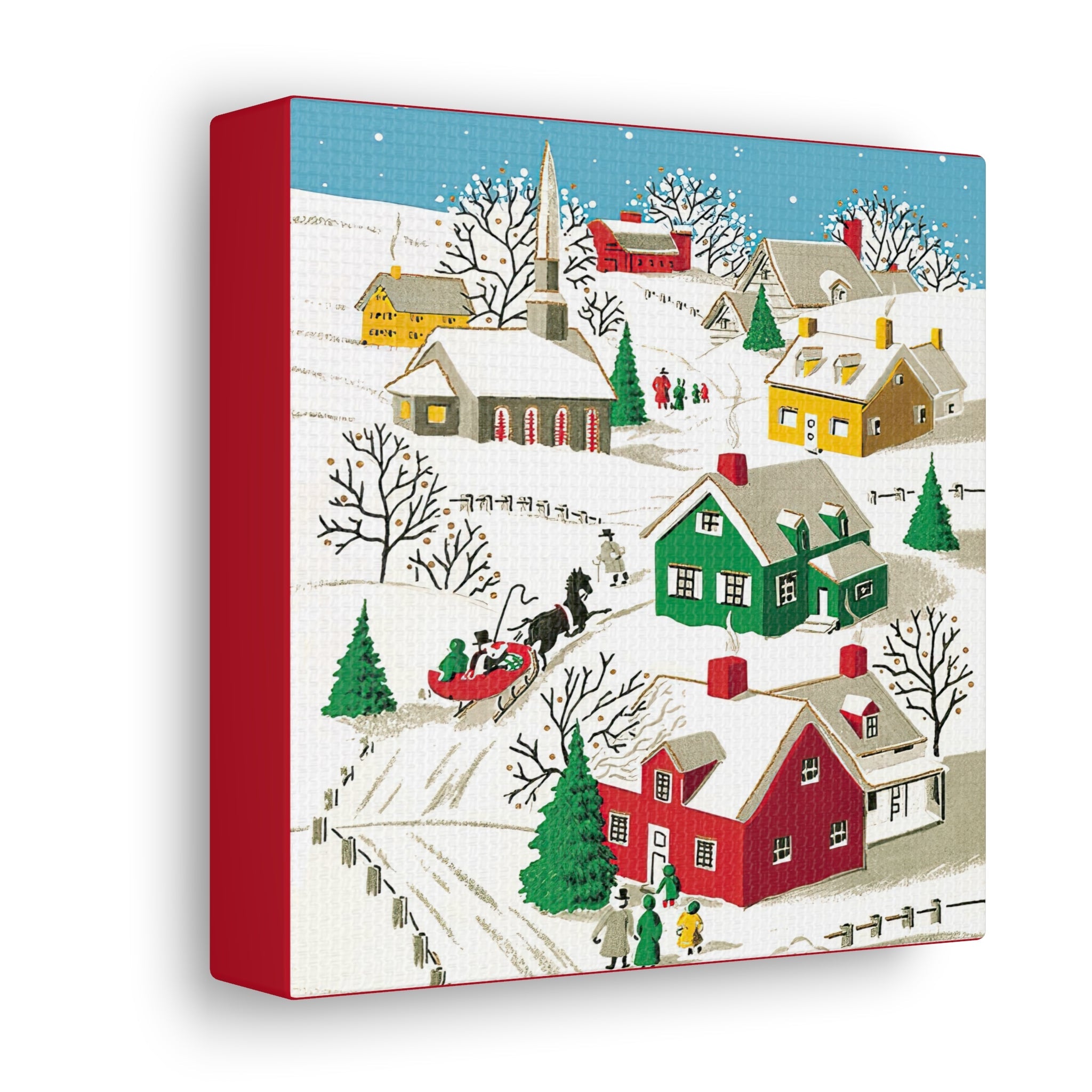 Christmas Village Town Retro Christmas Print Canvas Gallery Wrap