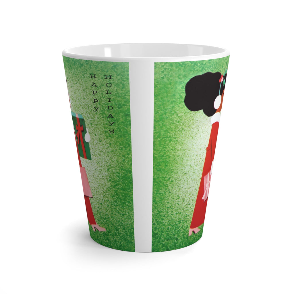 Happy Holidays Christmas Lady With Presents Retro Christmas Print Latte Coffee Mug