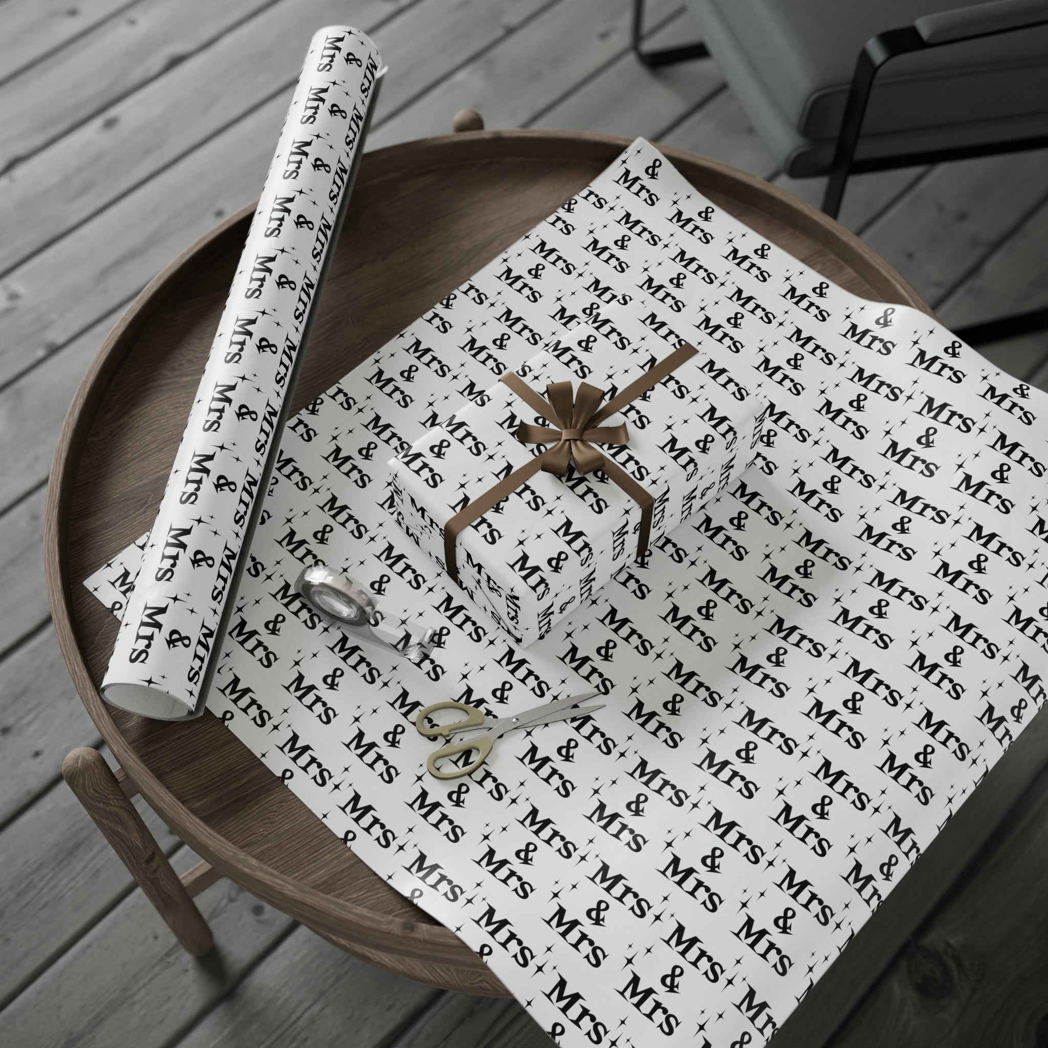 Mrs. And Mrs. Atomic Mid Century Retro Style Wedding Holiday Gift Wrap Paper - Glossy Or Matte