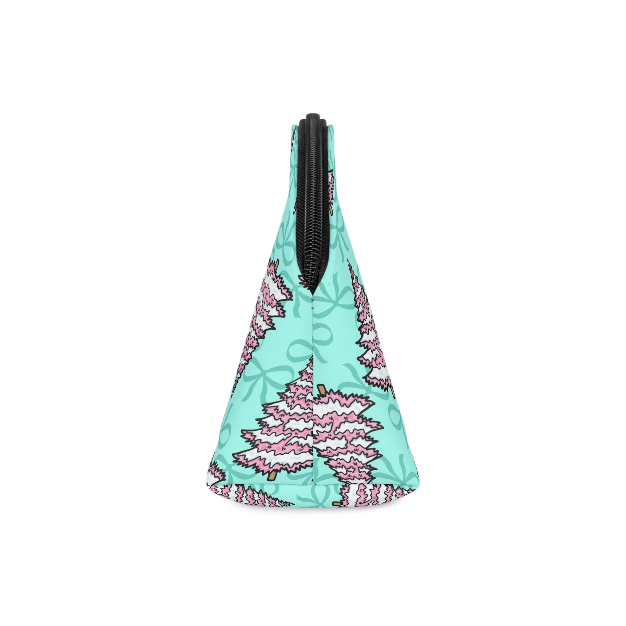 Pink Christmas Trees Bows Teal Christmas Cosmetic Travel Makeup Bag