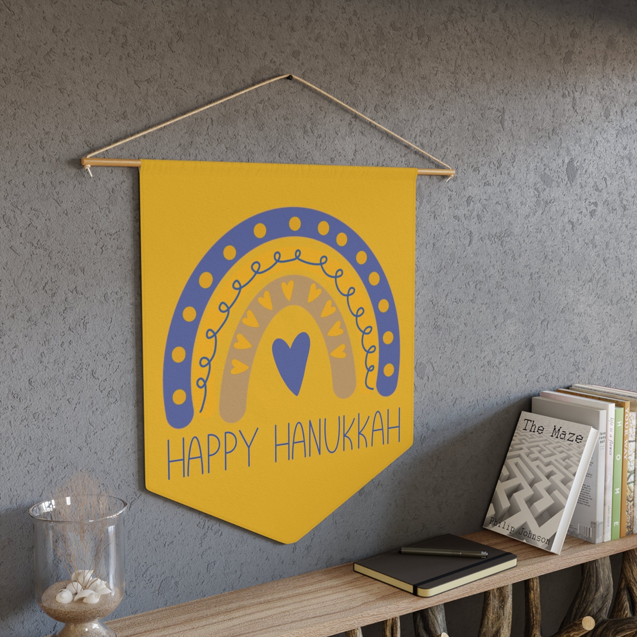Happy Hanukkah Yellow Wall Hanging Banner Flag