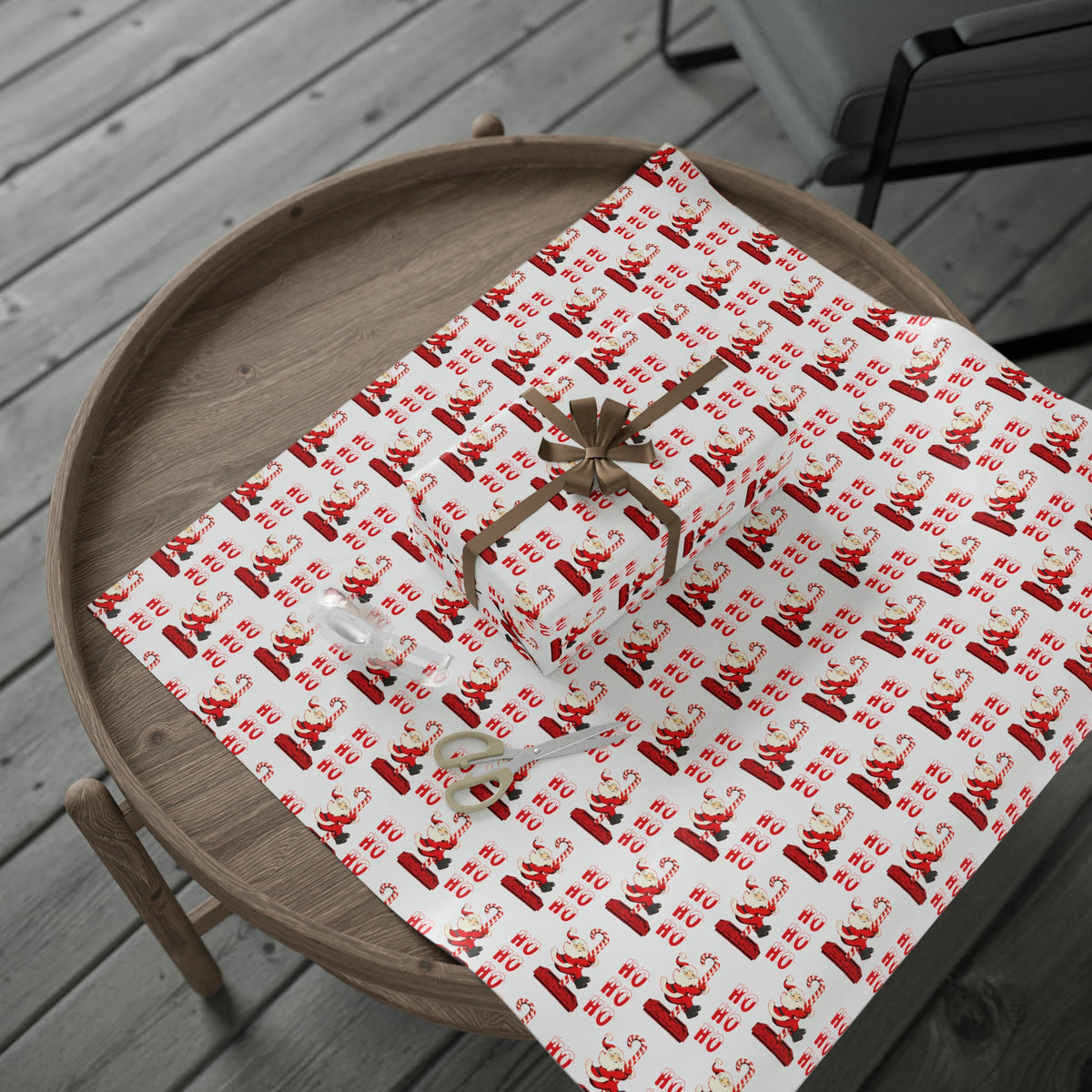 Ho Ho Ho Santa Sliding Down Candy Cane Chimney Mid Century Retro Style Holiday Gift Wrap Paper - Glossy Or Matte