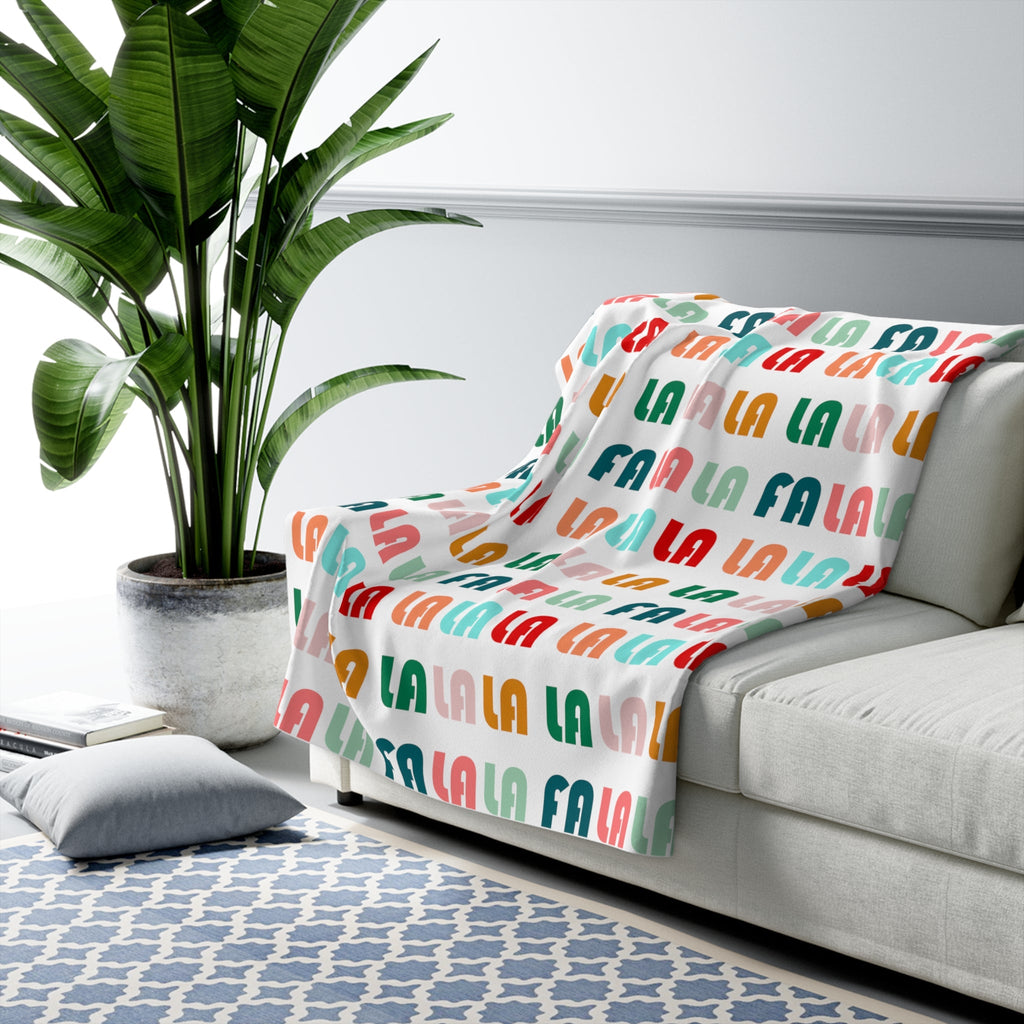 Fa La La Christmas Retro Style Print Sherpa Fleece Blanket