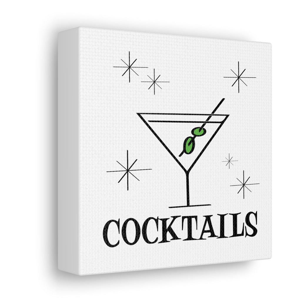 Cocktails Mid Century Retro Design Black and White Canvas Gallery Wrap
