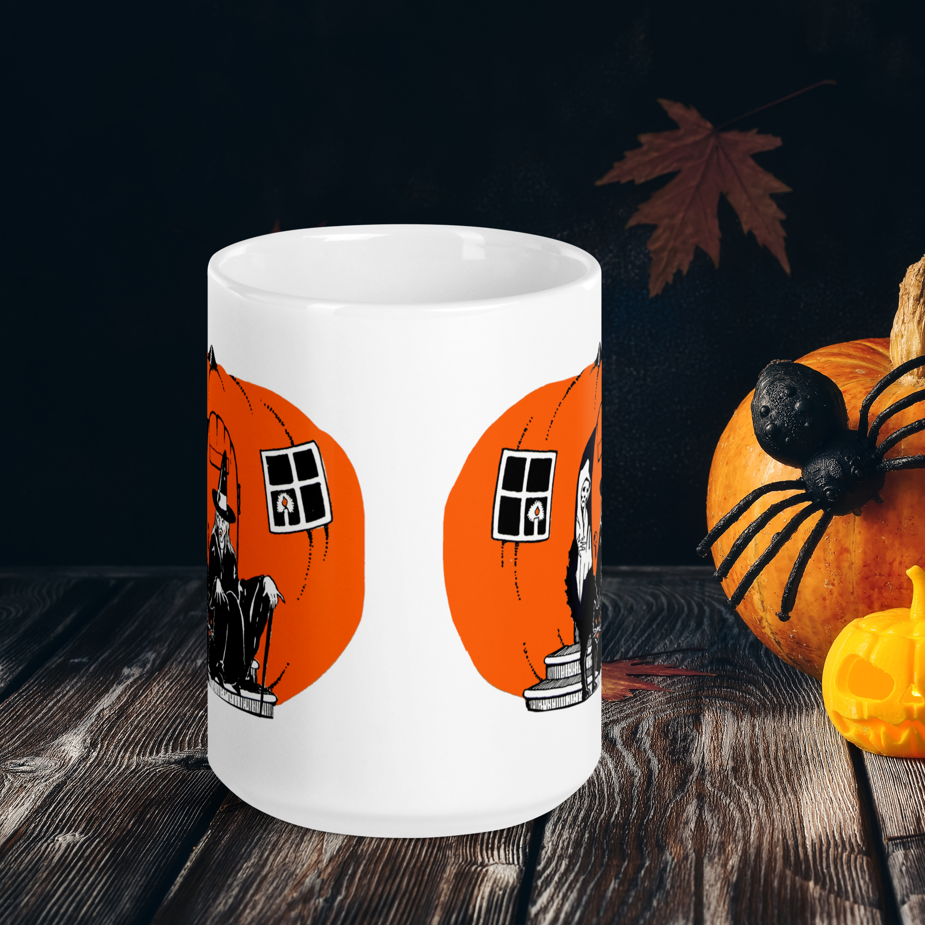 Pumpkin Witch House Black Cat Retro Halloween Vintage Mug