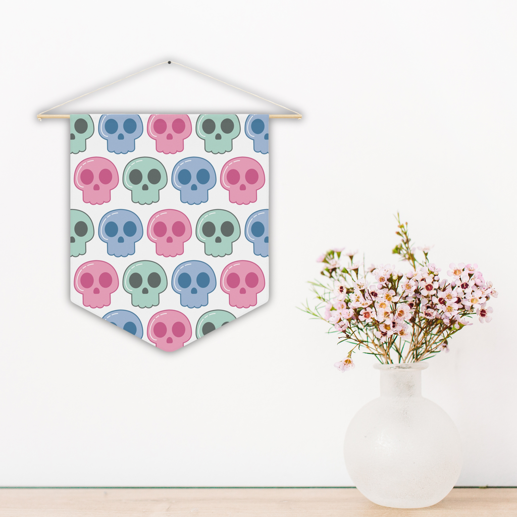 Pastel Goth Skulls Print Cute Halloween Pennant Banner Wall Hanging