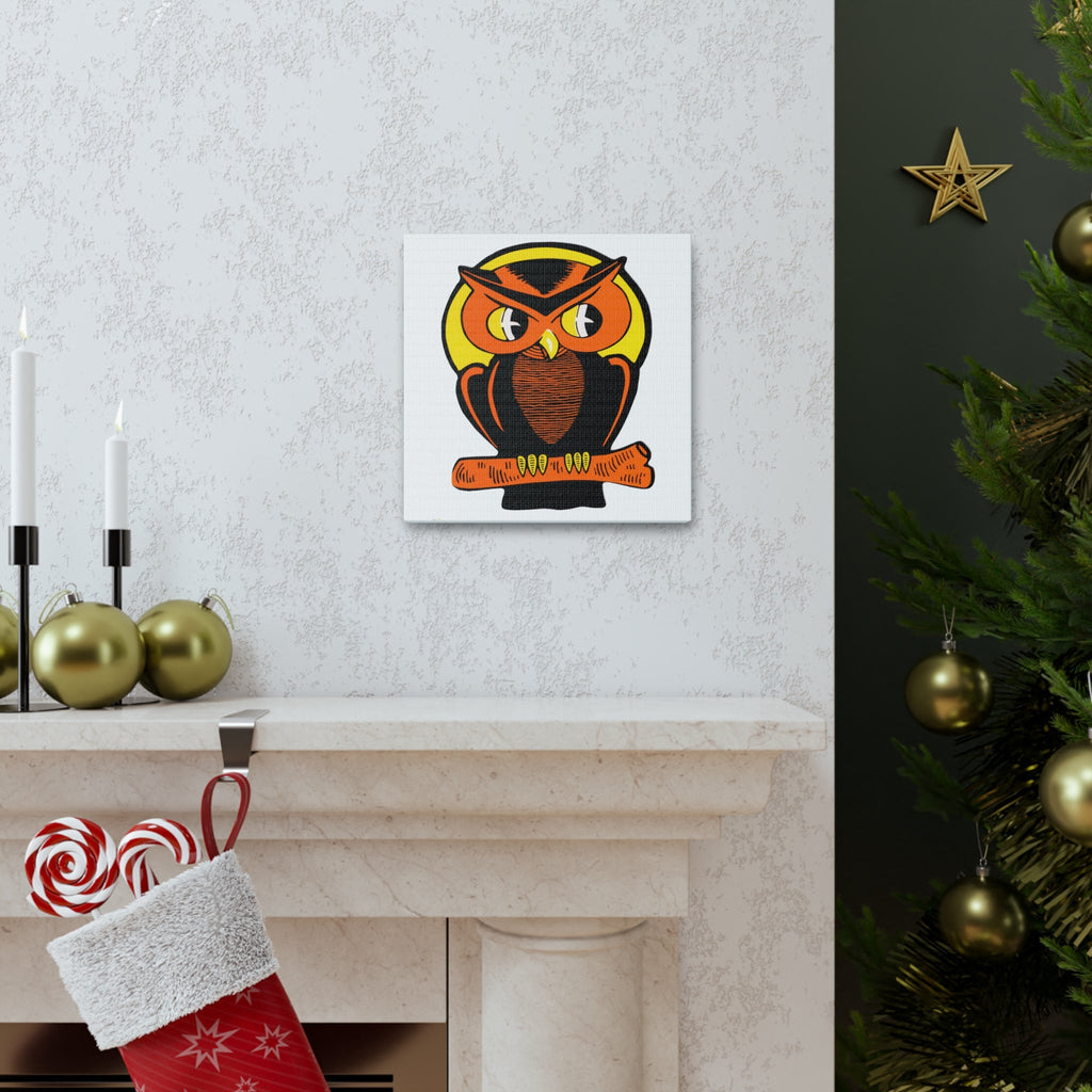Orange Halloween Owl Mid Century Retro Halloween Print Canvas Gallery Wrap