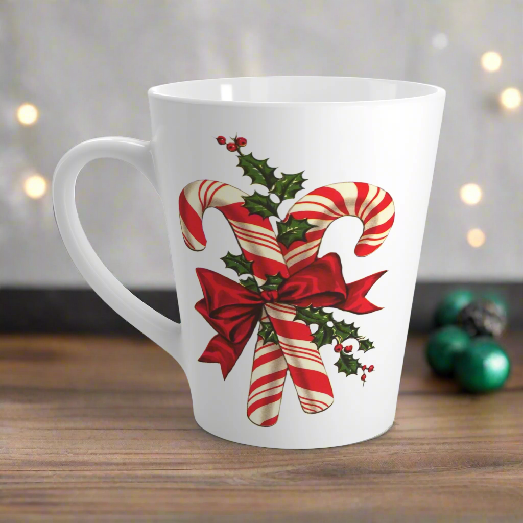 Candy Cane Holly Retro Christmas Latte Coffee Mug