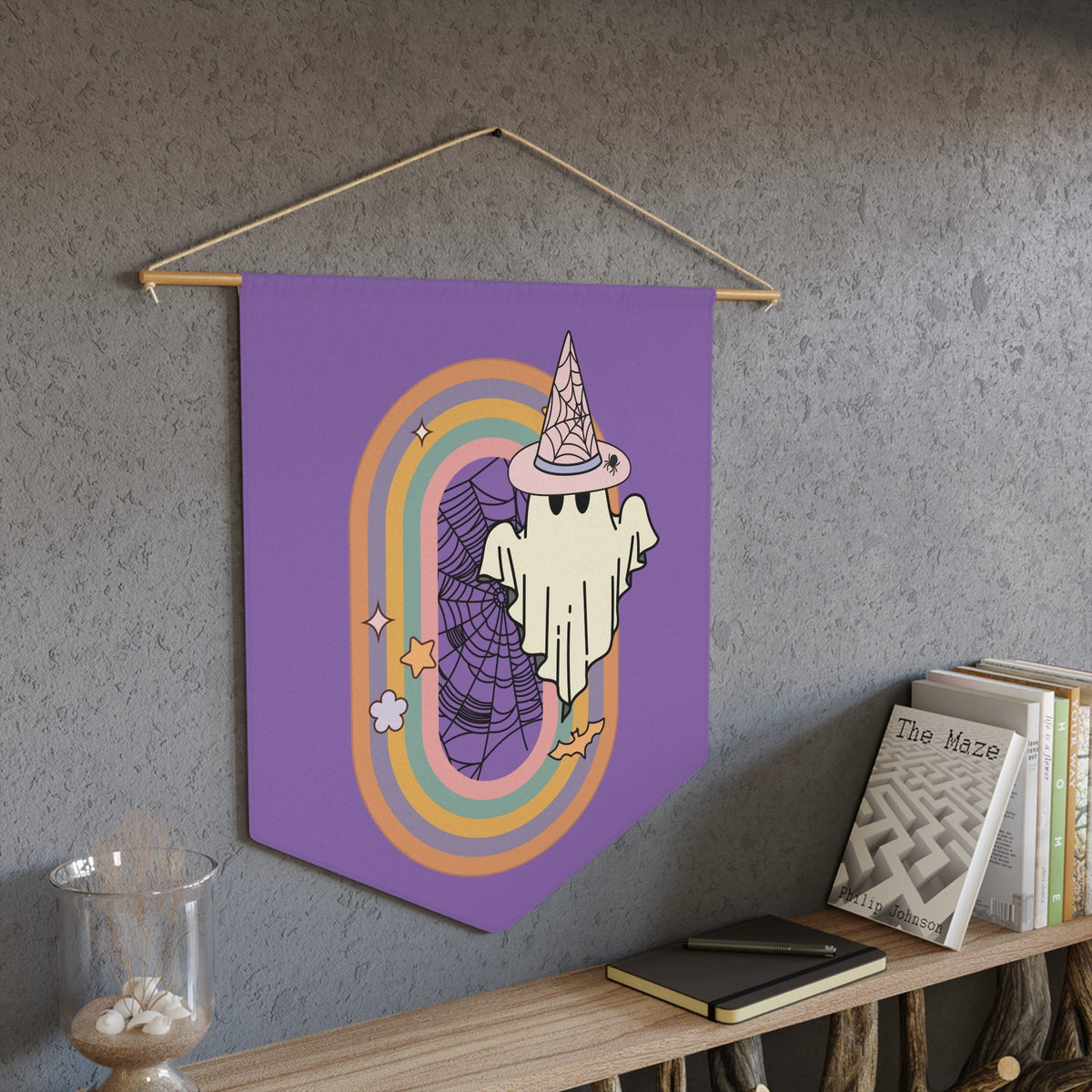 Witch Ghost Retro Boho Halloween Wall Hanging Banner Flag