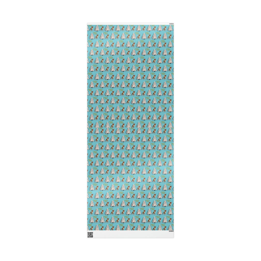 Merry Christmas Reindeer With Candy Cane Tree Blue Mid Century Retro Christmas Print Holiday Gift Wrap Paper - Glossy Or Matte