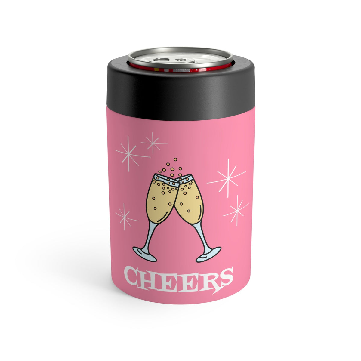 Cheers Champagne Atomic Mid Century Retro Style Print Lined Stainless Steel Can Holder
