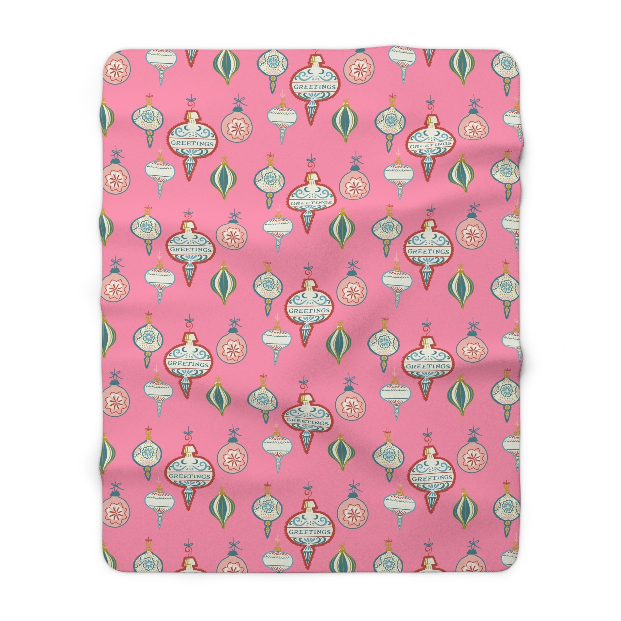 Greetings Christmas Ornaments Retro Style Pink Christmas Print Sherpa Fleece Blanket