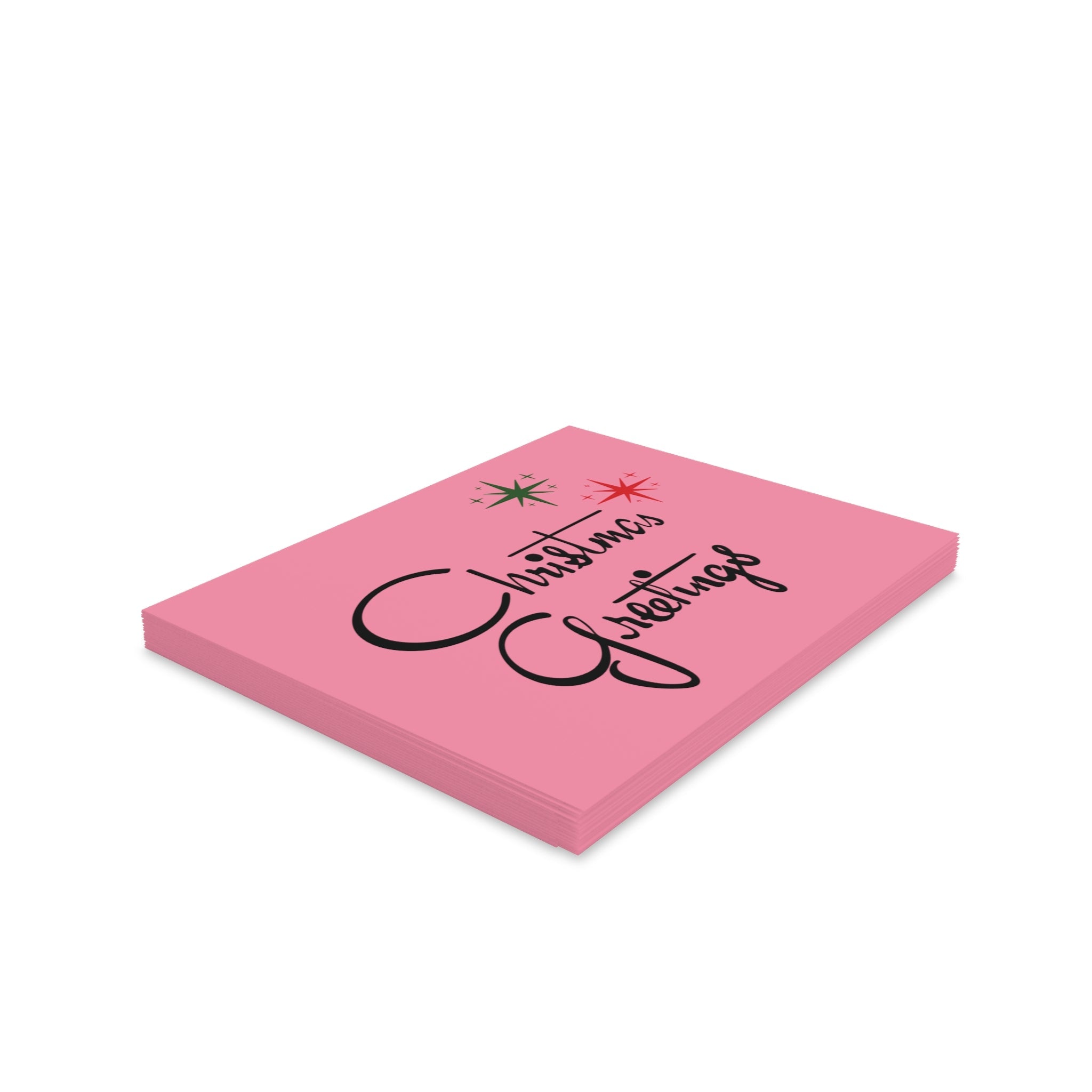 Christmas Greetings Starburst Atomic Mid Century Retro Christmas Style Pink Matte Greeting Cards (8, 16, and 24 pcs)