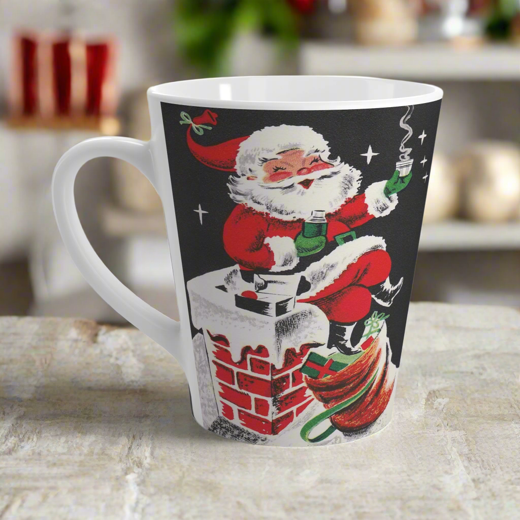 Santa On Chimney Midcentury Retro Christmas Latte Coffee Mug