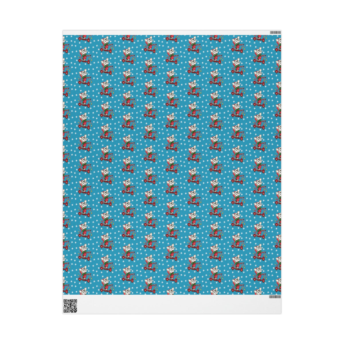 Christmas Mouse On Scooter Stars Mid Century Retro Christmas Print Holiday Gift Wrap Paper - Glossy Or Matte