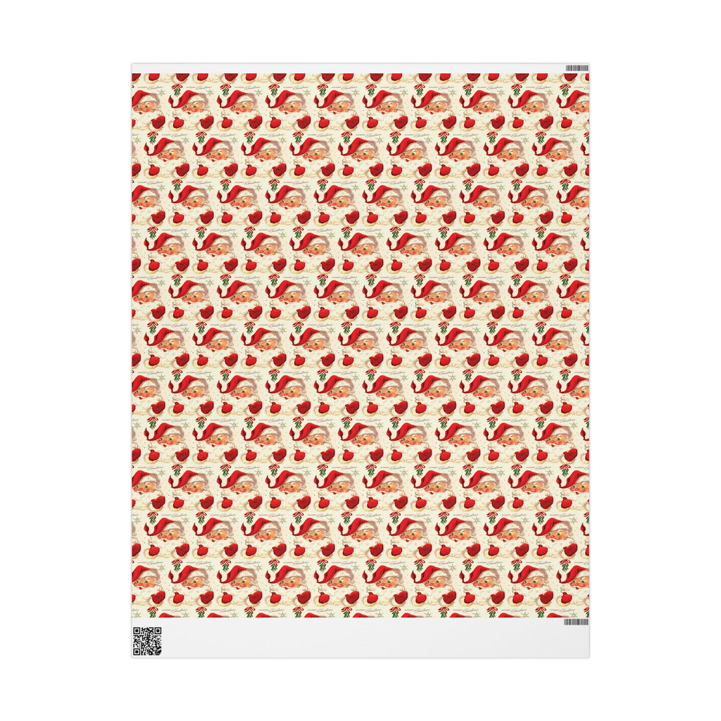 Merry Christmas Santa Under The Mistletoe Mid Century Retro Christmas Print Holiday Gift Wrap Paper - Glossy Or Matte