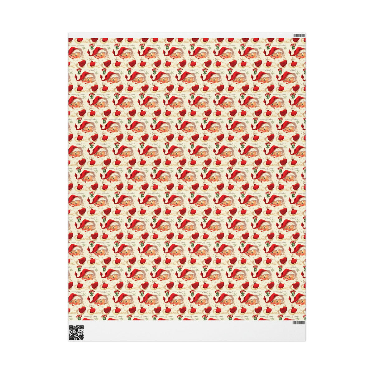 Merry Christmas Santa Under The Mistletoe Mid Century Retro Christmas Print Holiday Gift Wrap Paper - Glossy Or Matte