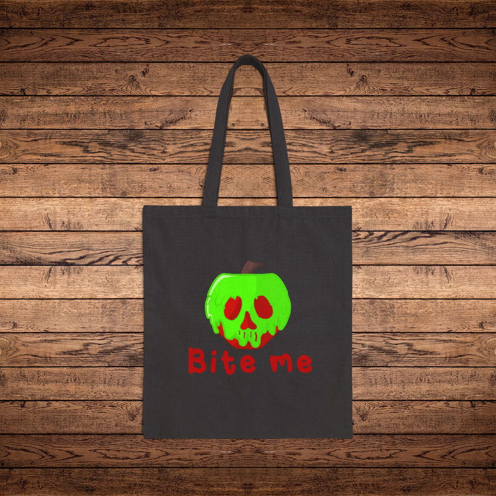 Bite Me Poison Apple Snow White Evil Queen Cotton Canvas Halloween Tote Bag